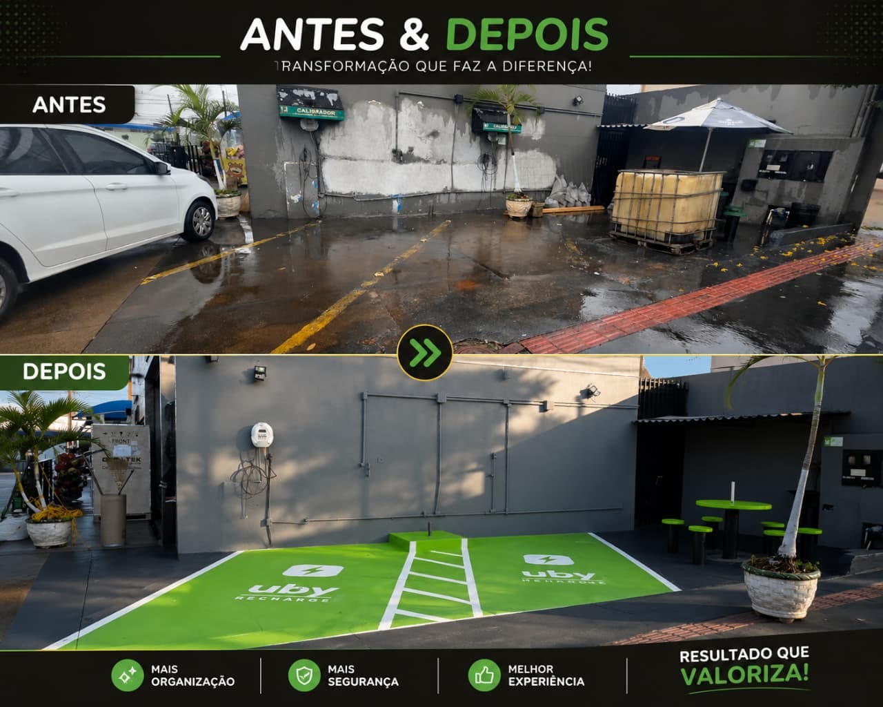 Comparativo antes e depois da pintura
